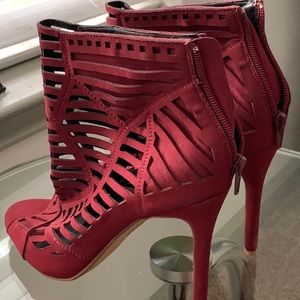 Burgundy Suede Cutout Cage Heels 8